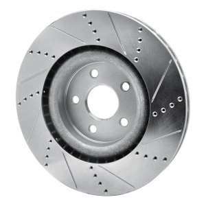 Dodge Durango Brake Rotor (1) - Front Left - R1 Concepts - Drilled & Slotted - Silver - `12-`25